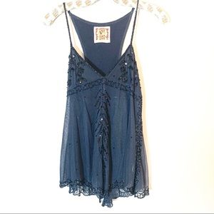 Free People Sheer Navy Decorative Top